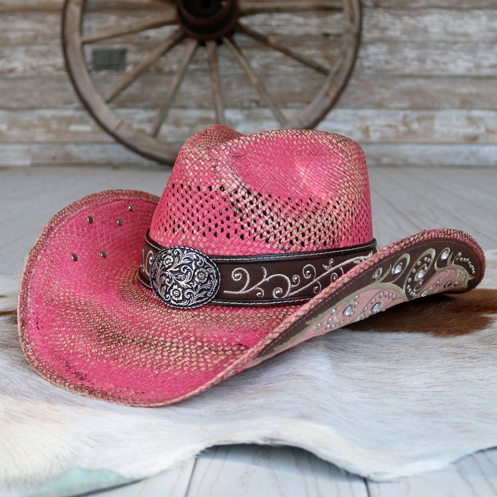 Stampede Women's Pink Straw Cowboy Hat - Rosette