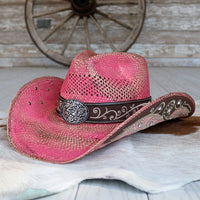 Stampede Women's Pink Straw Cowboy Hat - Rosette