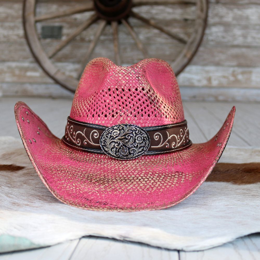 Stampede Women's Pink Straw Cowboy Hat - Rosette