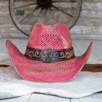 Stampede Women's Pink Straw Cowboy Hat - Rosette