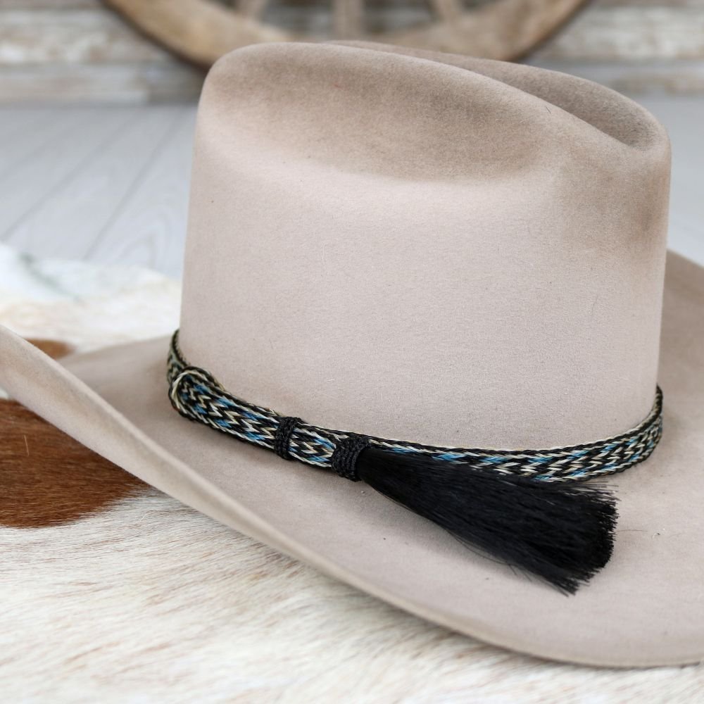 Horsehair Blue Braided Tassel Hat Band - Frost