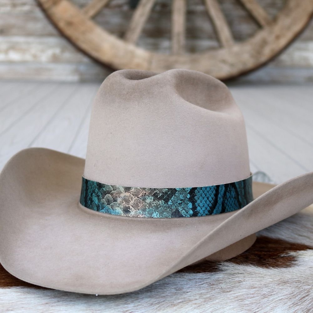 Blue Snake Print Leather Hat Band