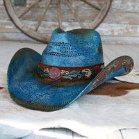Stampede Women's Blue Straw Cowboy Hat - The Blue Rose