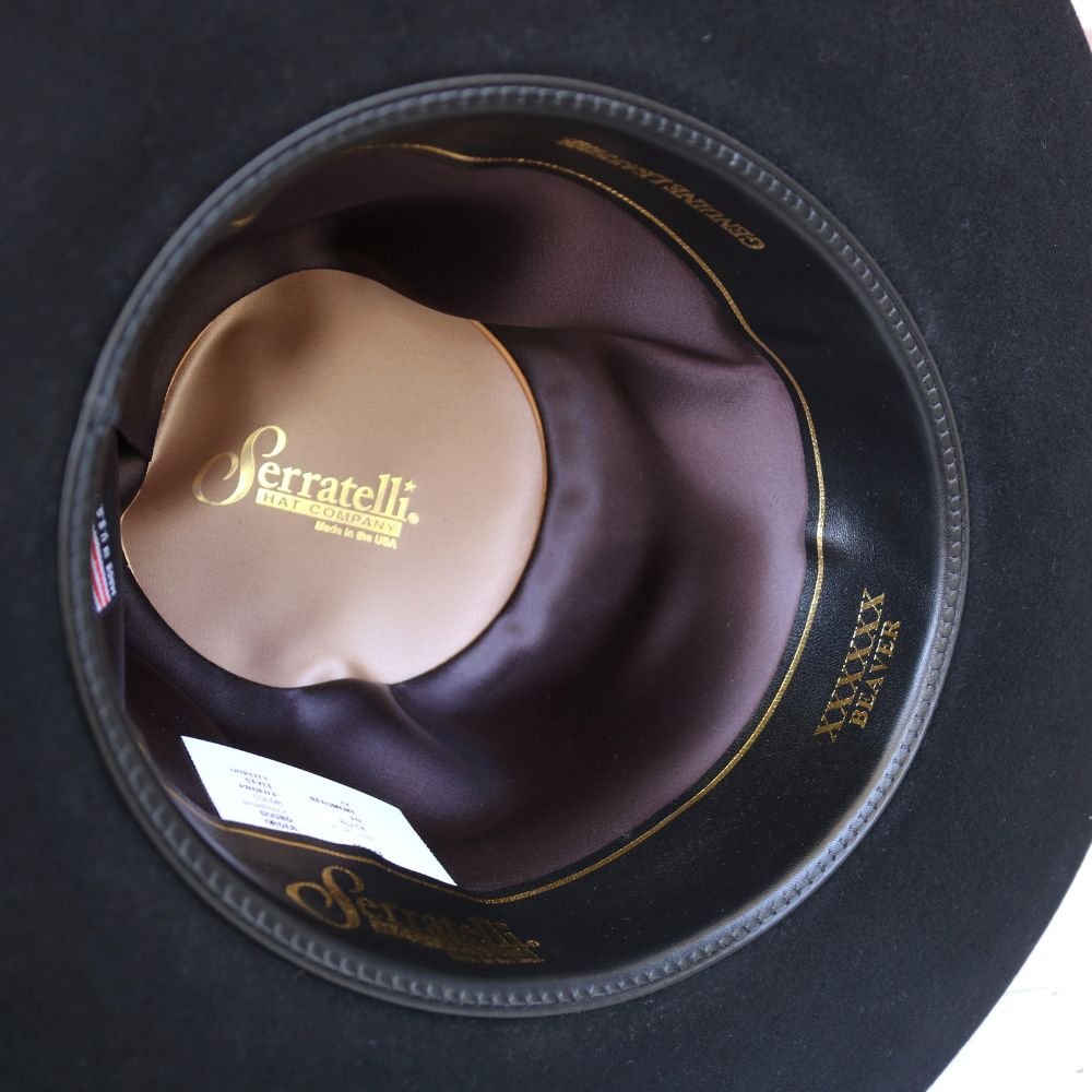 Serratelli Black 6X Beaumont Open Crown Felt Cowboy Hat - Size 8