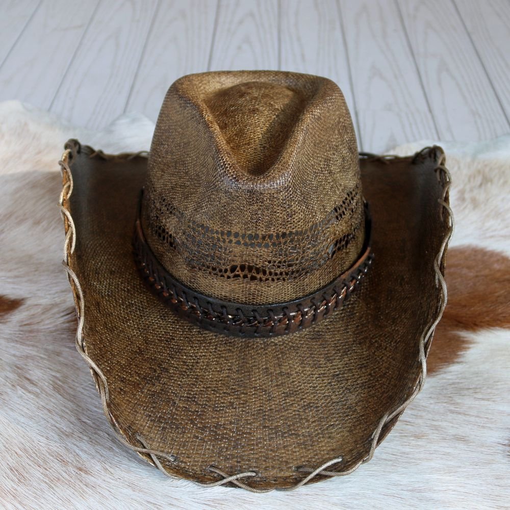 Stampede Men's Straw Cowboy Hat - Brown Chain