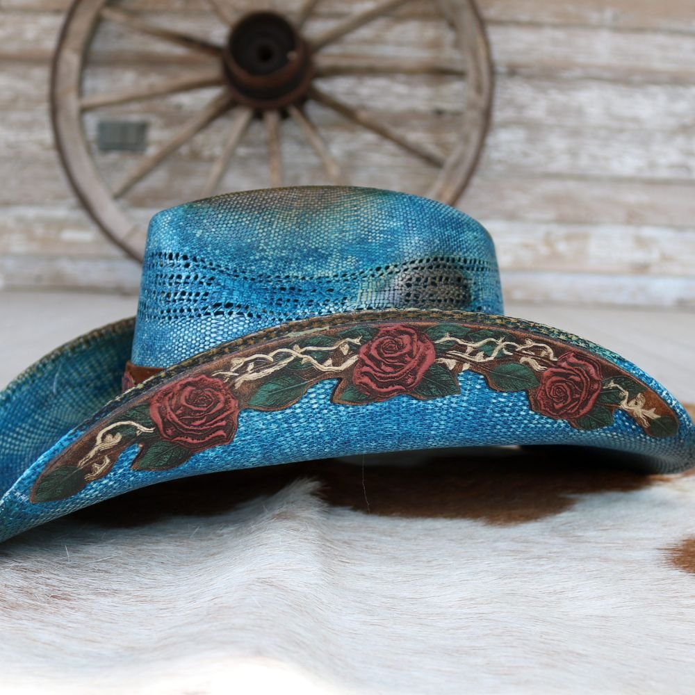 Stampede Women's Blue Straw Cowboy Hat - The Blue Rose