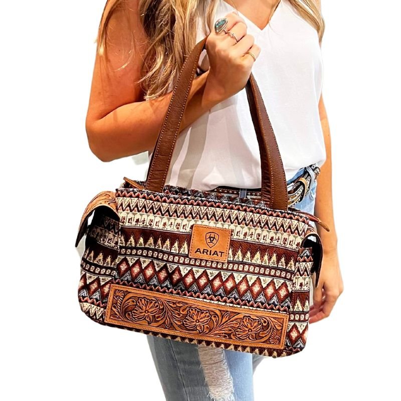 Ariat Leopard Tan Tooled Tote