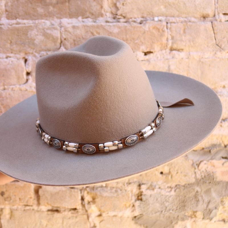 M&F Western Leather & Bone Beaded Hat Band | Pinto Ranch Tan