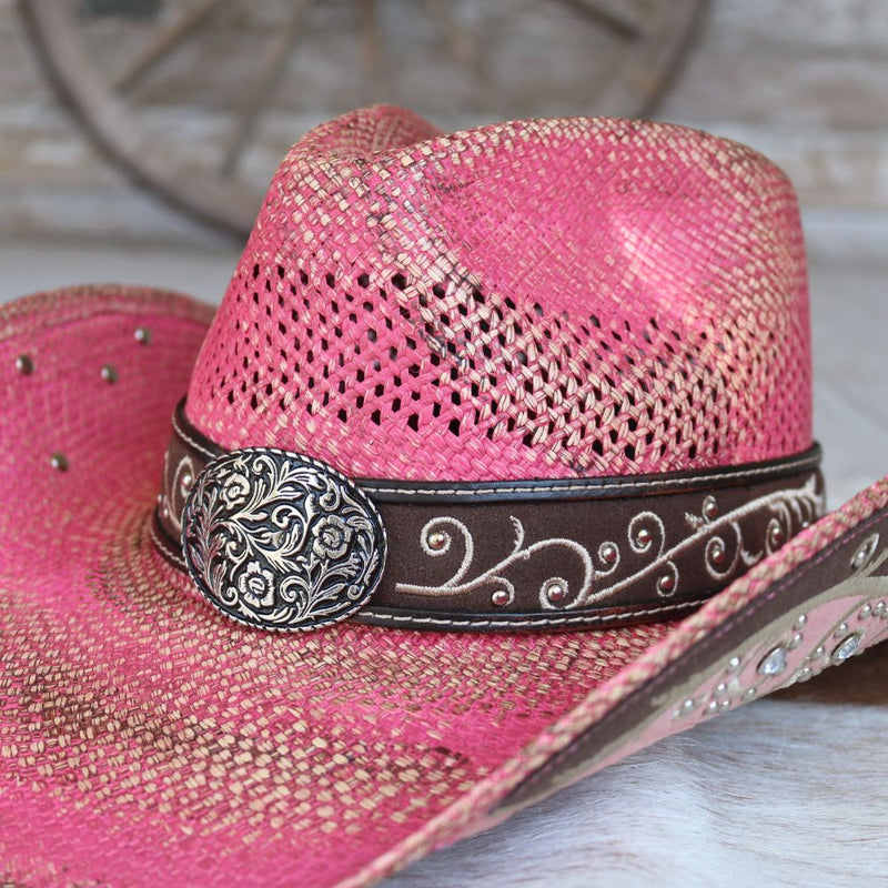 Stampede Women's Pink Straw Cowboy Hat - Rosette