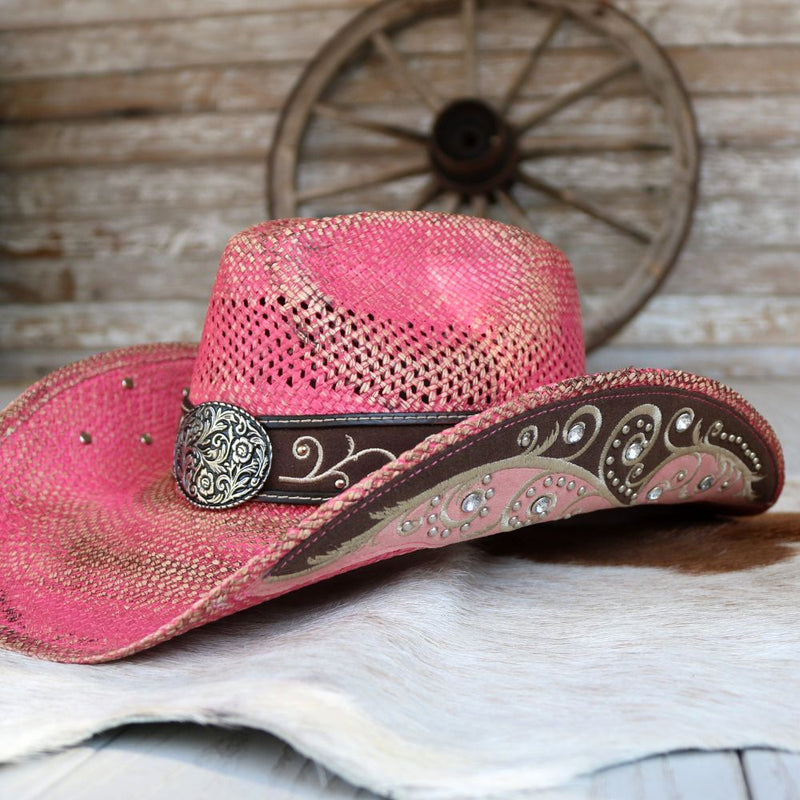 Stampede Women's Pink Straw Cowboy Hat - Rosette