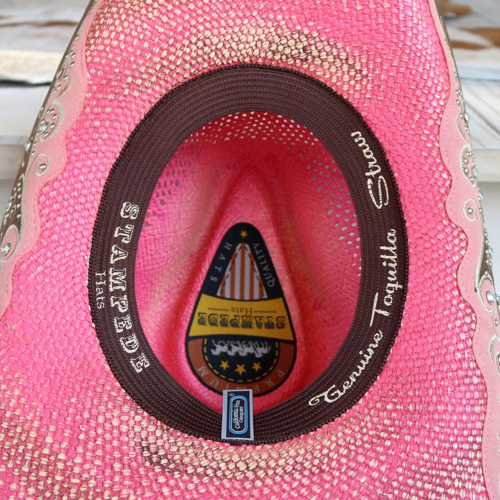 Stampede Women's Pink Straw Cowboy Hat - Rosette