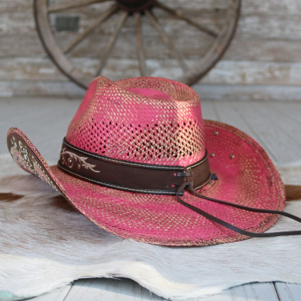 Stampede Women's Pink Straw Cowboy Hat - Rosette