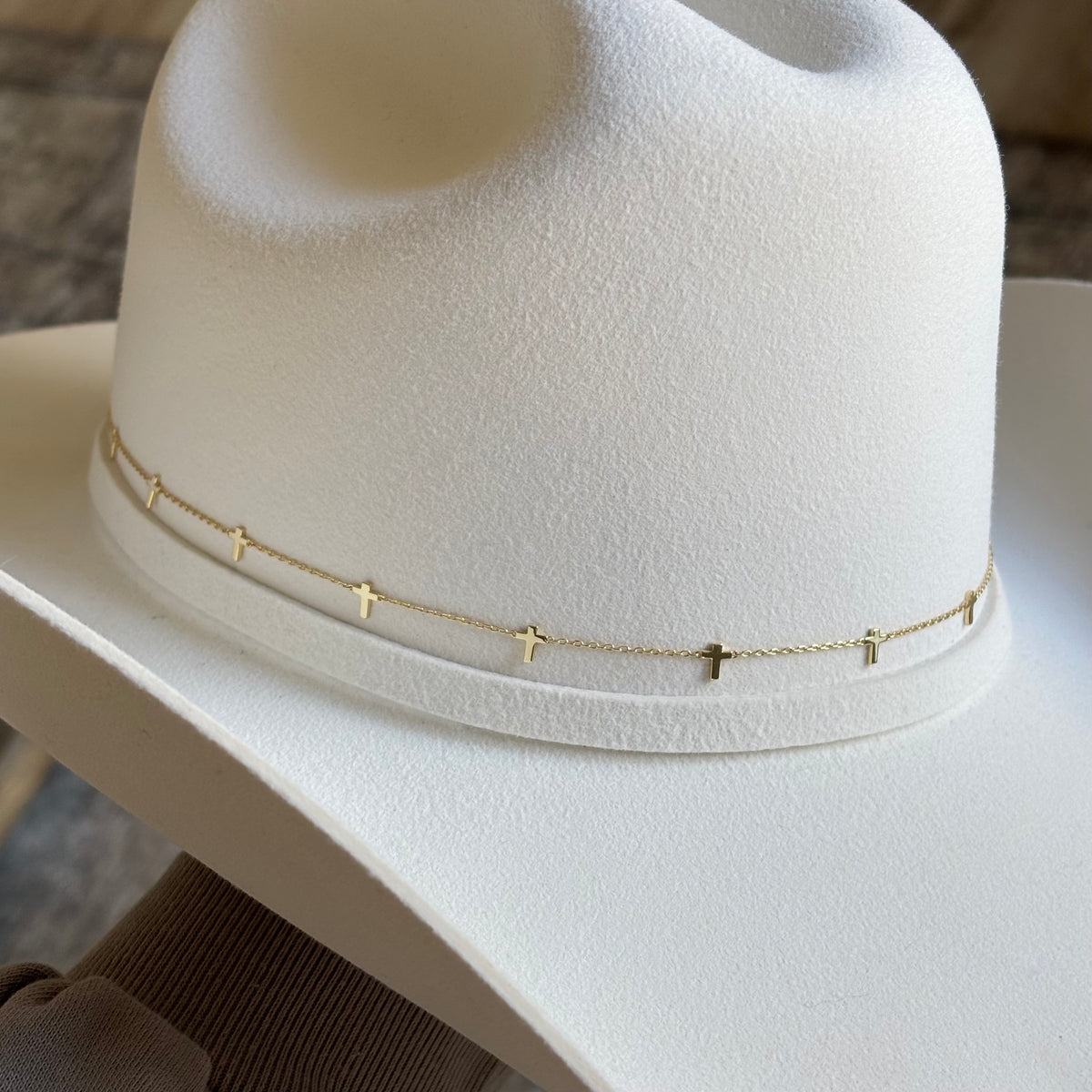 14K Gold Plated Cross Chain Hat Band