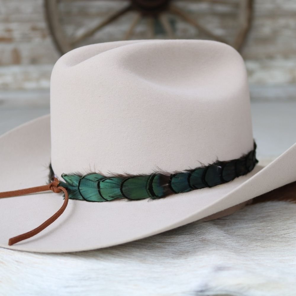 Iridescent Green Feather Hat Band - Ridge – Willow Lane Hat Co.