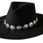 Silver Concho Chain Hat Band Turquoise Stone