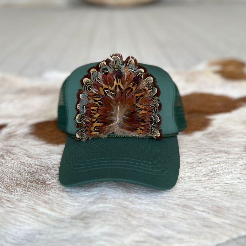 Green Feather Embellished Trucker Hat Little Bird Trucking | Accessories | Olive Green  main image 3