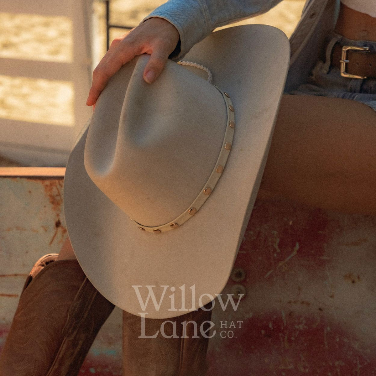 Cream Studded Goat Leather Hat Band