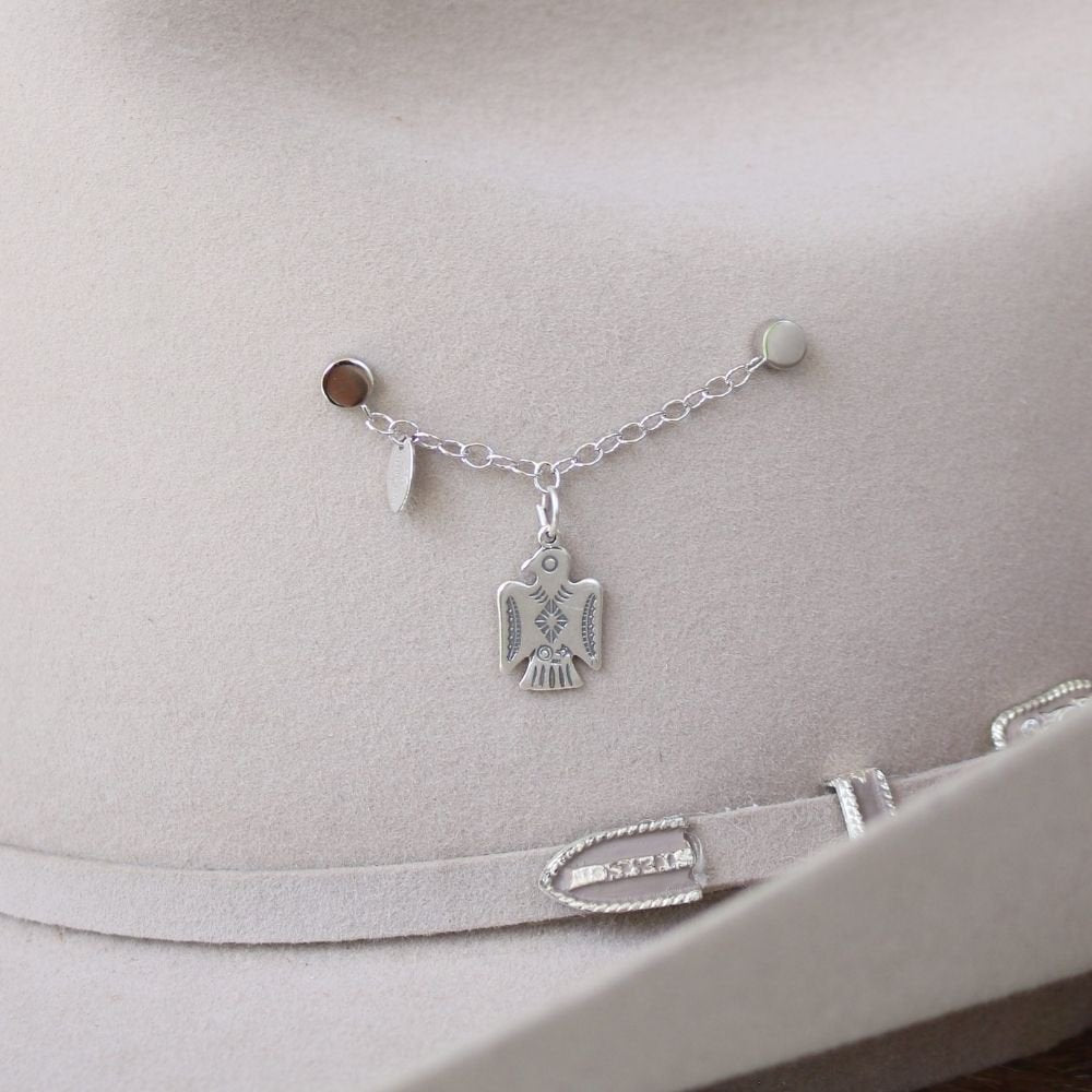 Sterling silver Thunderbird charm pendant on a thin chain