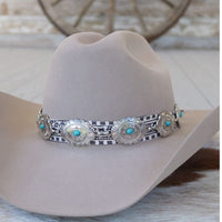 Silver Turquoise Scalloped Concho Hat Band - Sweetwater