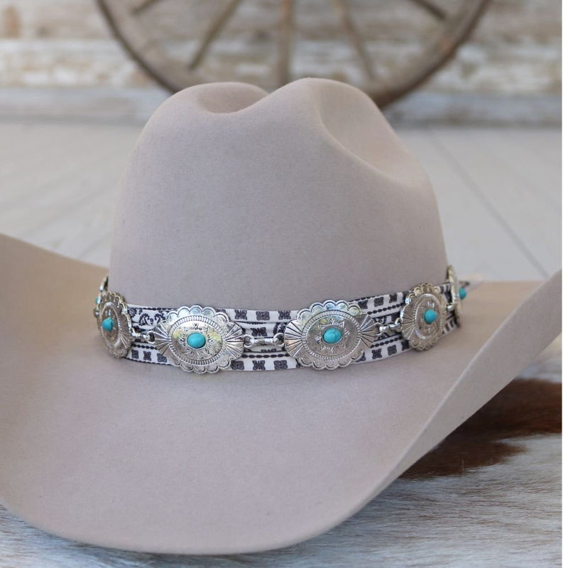Silver Turquoise Scalloped Concho Hat Band - Sweetwater