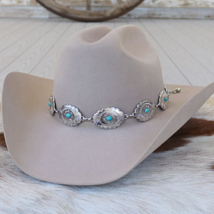 Silver Turquoise Scalloped Concho Hat Band - Sweetwater