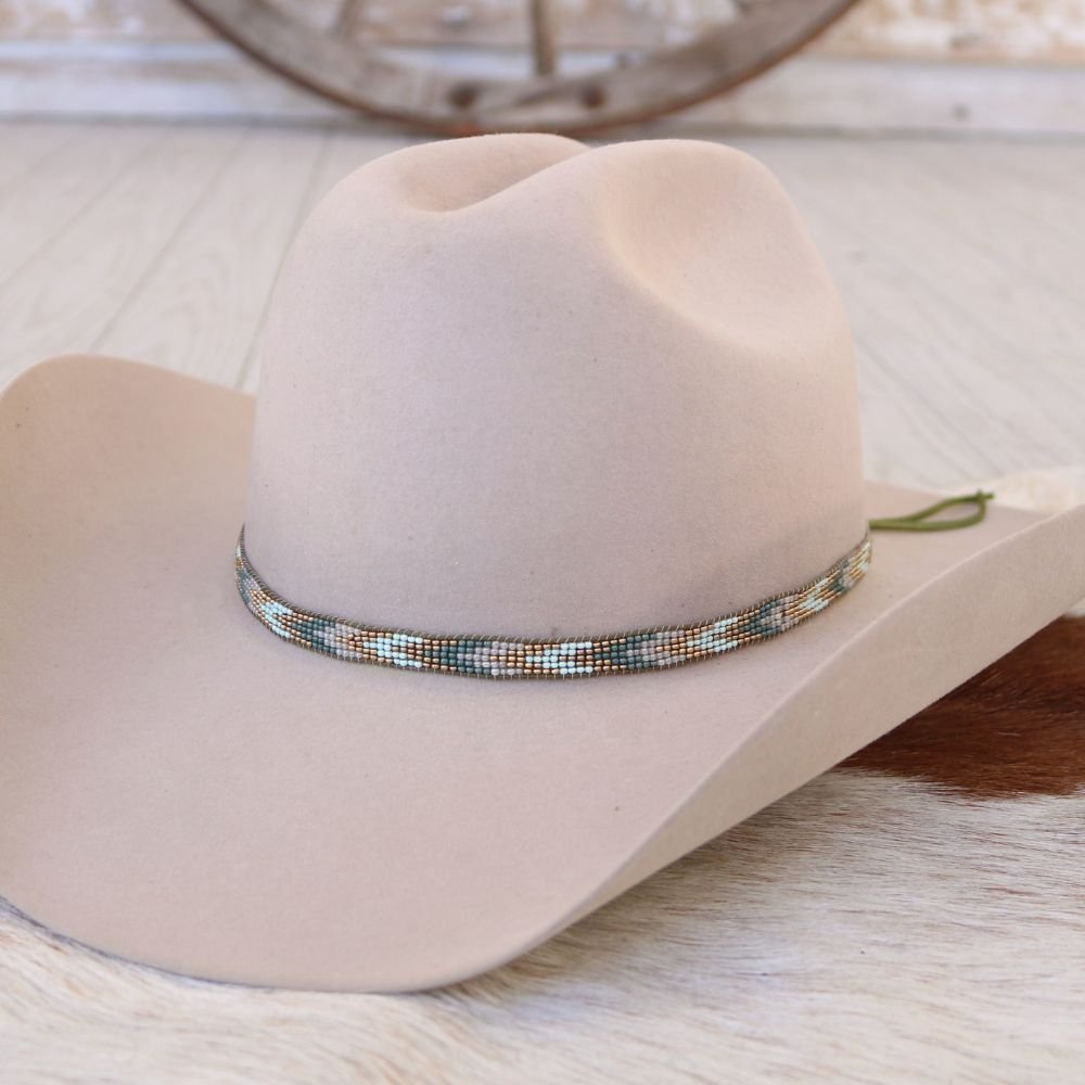 Green Chevron Beaded Hat Band