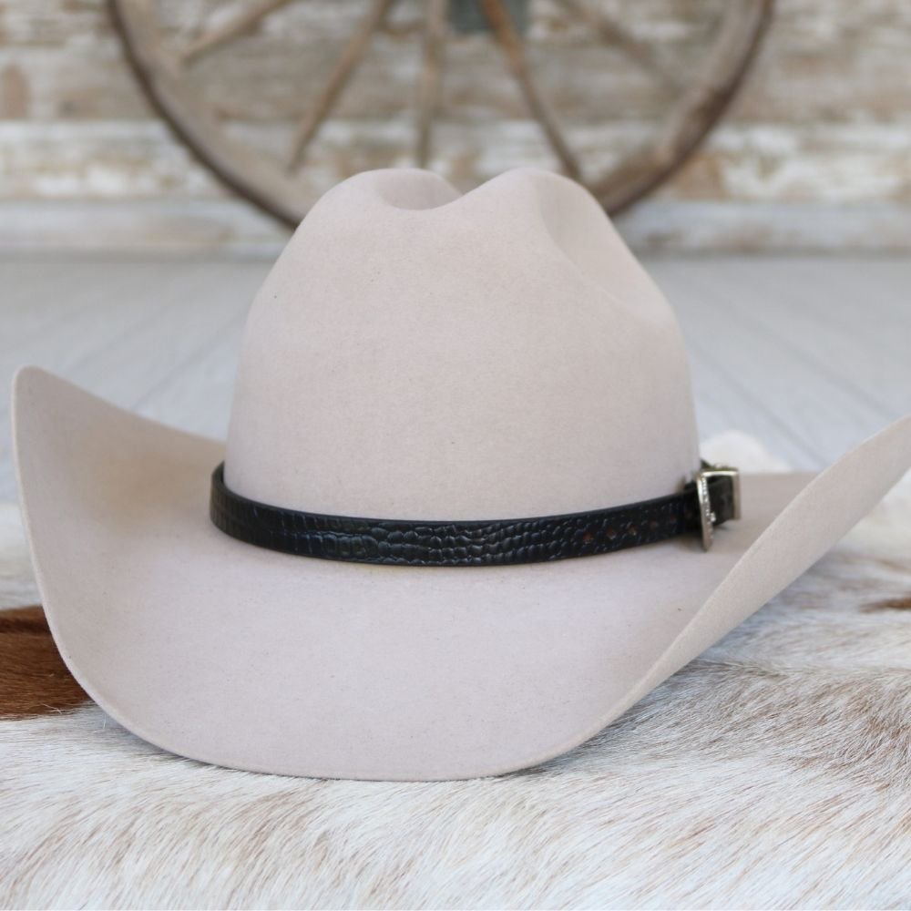 Leather Hat Band with Silver Buckle – Black Croc