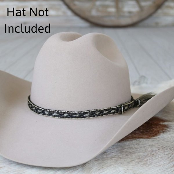 Genuine Horsehair 5 Strand Braided Hat Band with Single Tassel - Pepper
