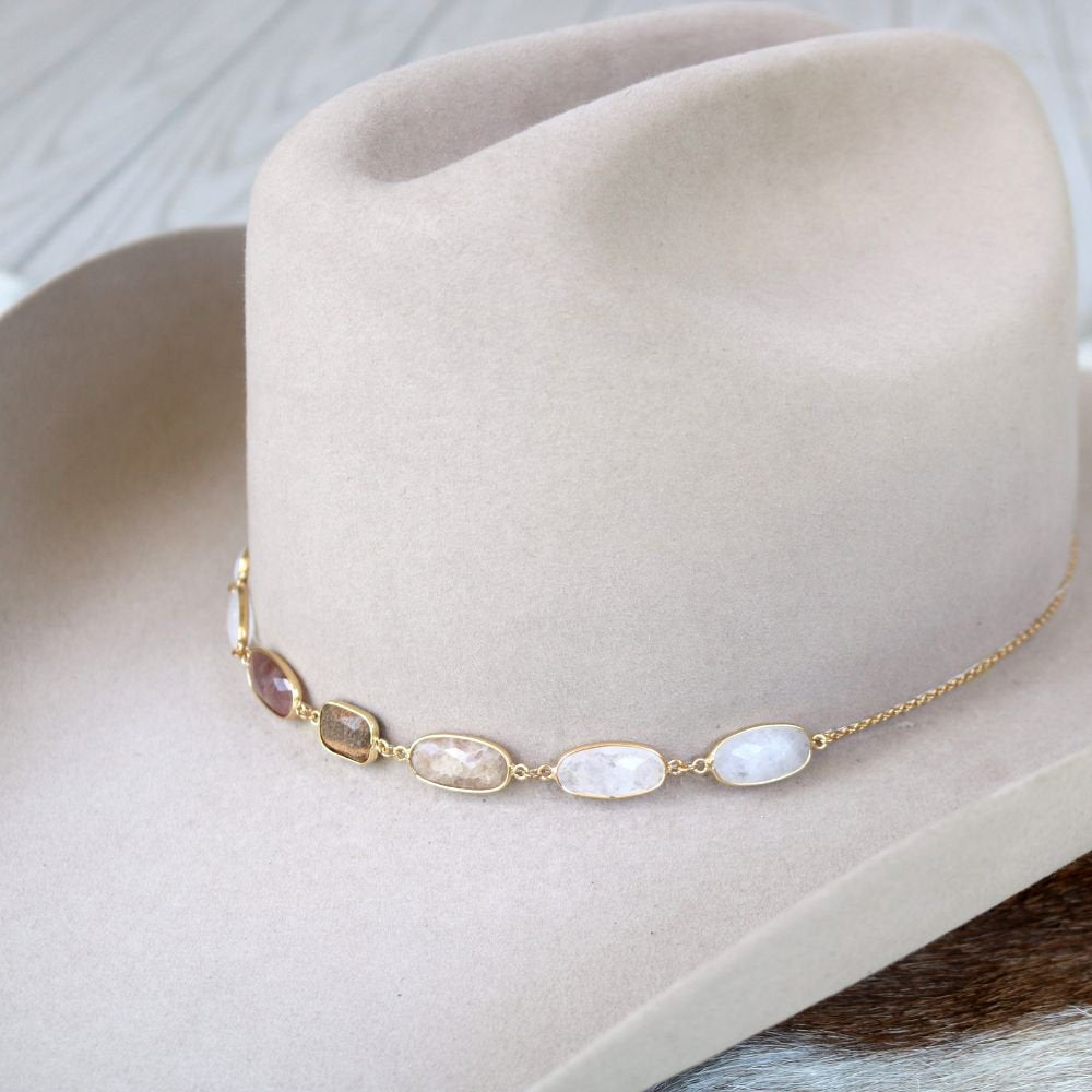 White & Neutral Stone Chain Hat Band – June