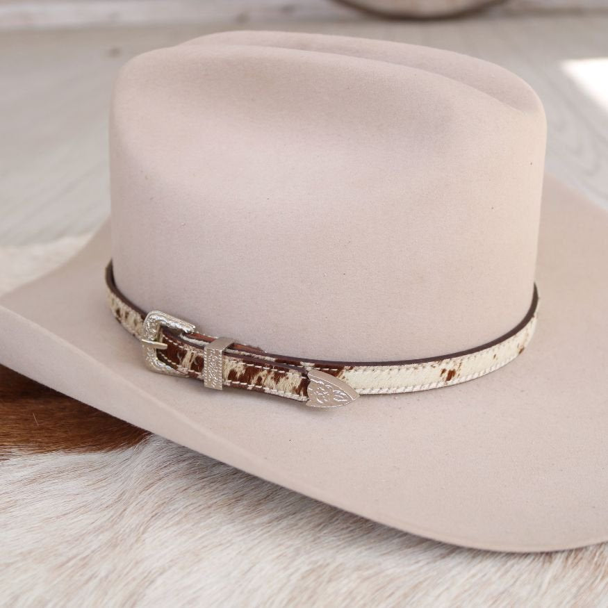 Cowhide Hat Band Brown with Silver Buckle - Branson
