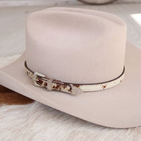 Cowhide Hat Band Brown with Silver Buckle - Branson