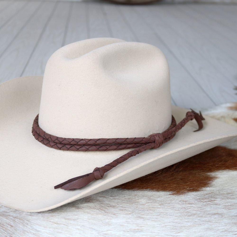Brown Braided Leather Hat Band
