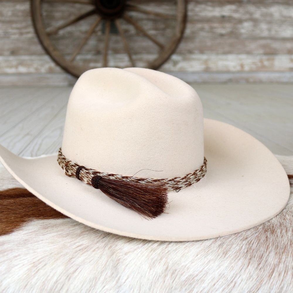 Genuine Horsehair 6 Strand Braided Hat Band with Single Tassel - Chestnut