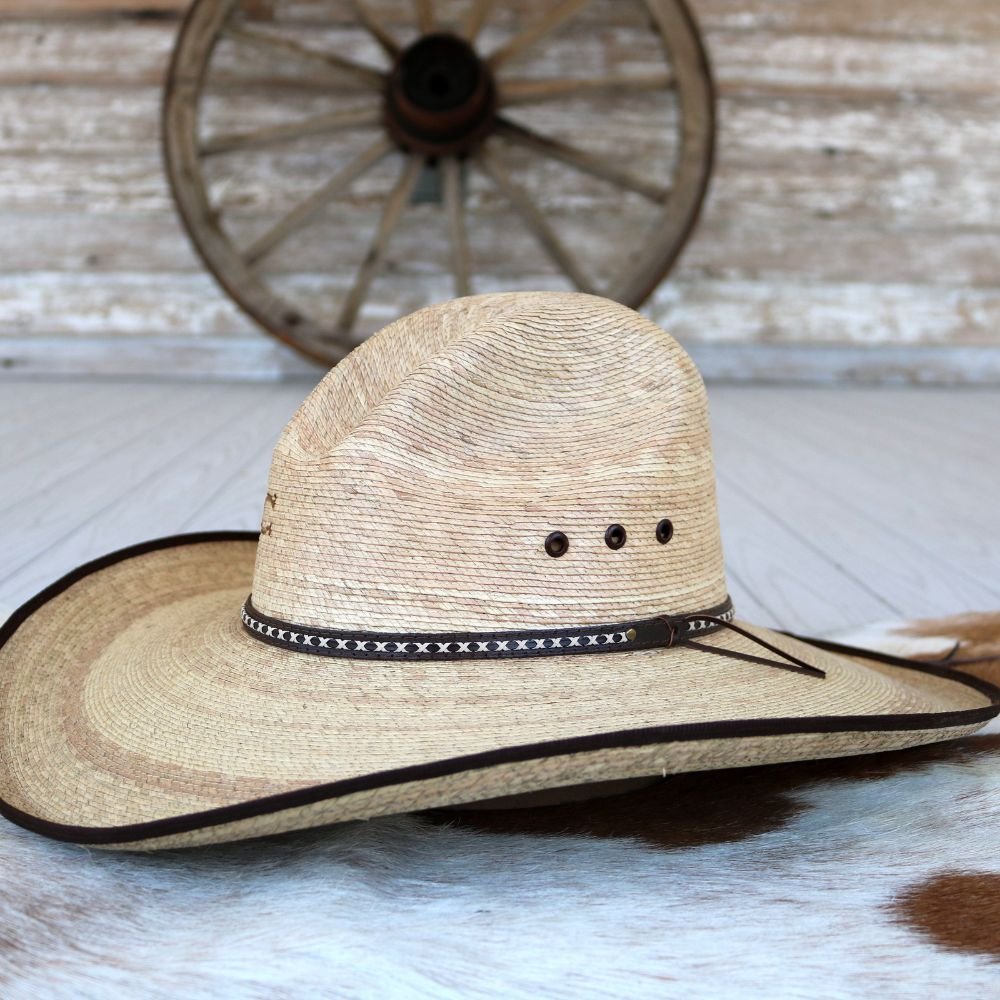 Charlie 1 Horse Cowboy deals Hat straw with leather and feathers good condition size L