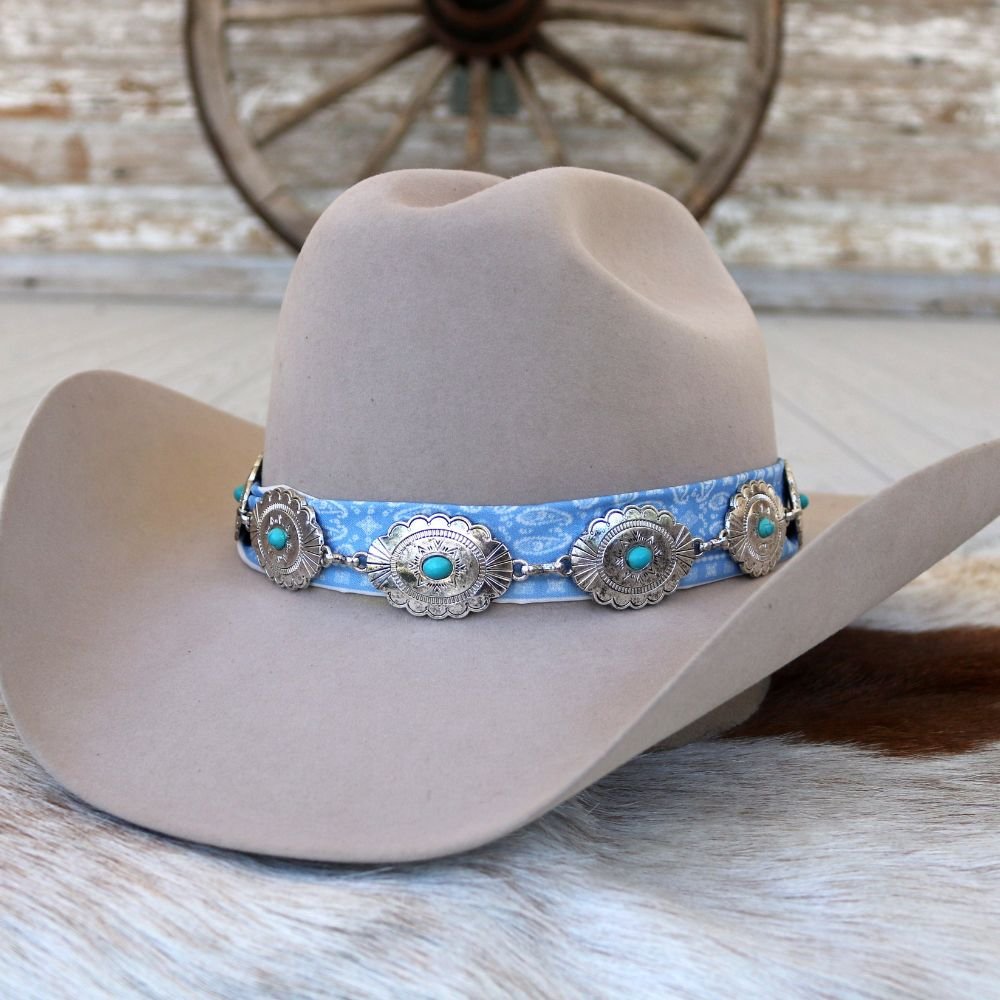 Silver Turquoise Scalloped Concho Hat Band - Sweetwater