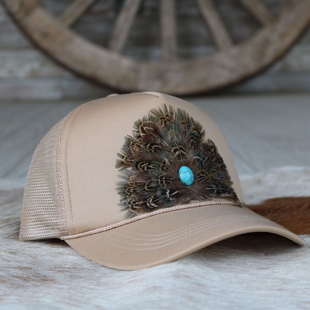 Feathered Tan Hat The Tan Feathered Tie Hat – Fabulina Designs main image 2
