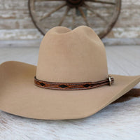 Brown Tooled Diamond & Feather Pattern Leather Hat Band