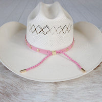 Pink Studded Goat Leather Hat Band