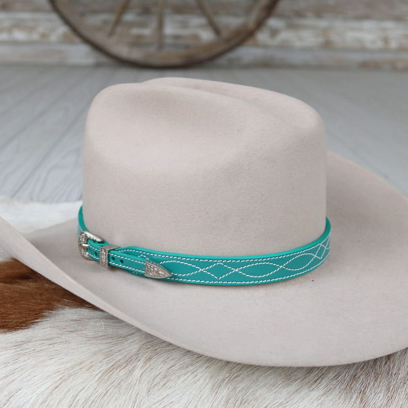 Teal Leather Boot Stitch Hat Band – Willow Lane Hat Co display picture 2