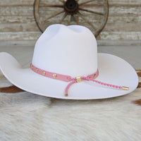 Pink Studded Goat Leather Hat Band