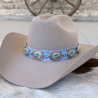 Silver Concho Hat Band Turquoise Stone - Strider