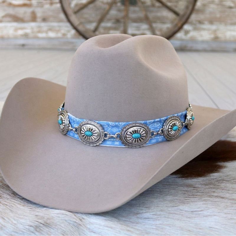 Silver Concho Hat Band Turquoise Stone - Strider