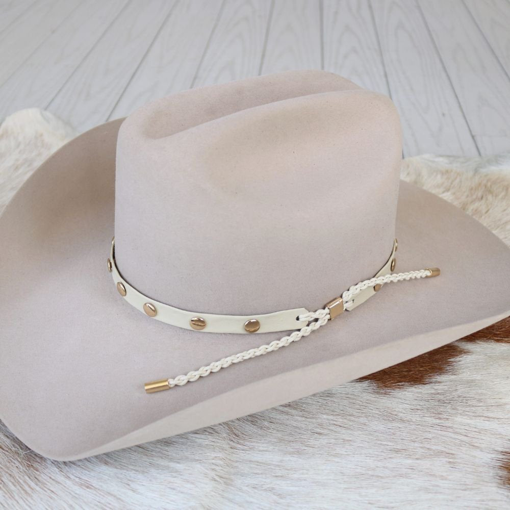 Cream Studded Goat Leather Hat Band