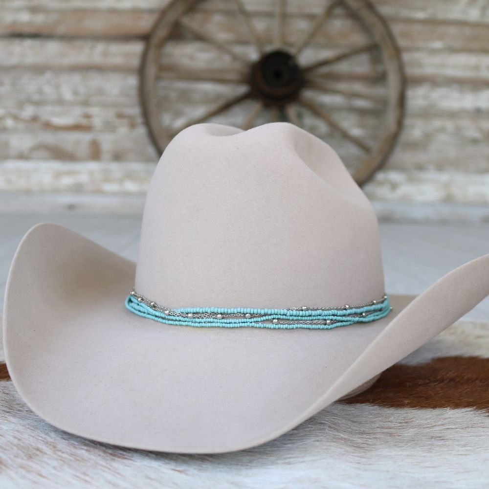 Hand Beaded BRAND NEW Straw Hat with Blue Accents NWT White Trim Straw Cowboy Hat for Women with Beaded Trim and Shapeable  main image 4