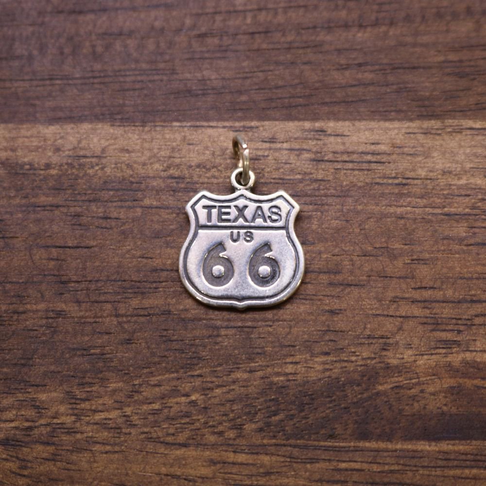 Sterling silver Texas Route 66 shield charm with hanging loop