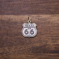 Sterling silver Texas Route 66 shield charm with hanging loop