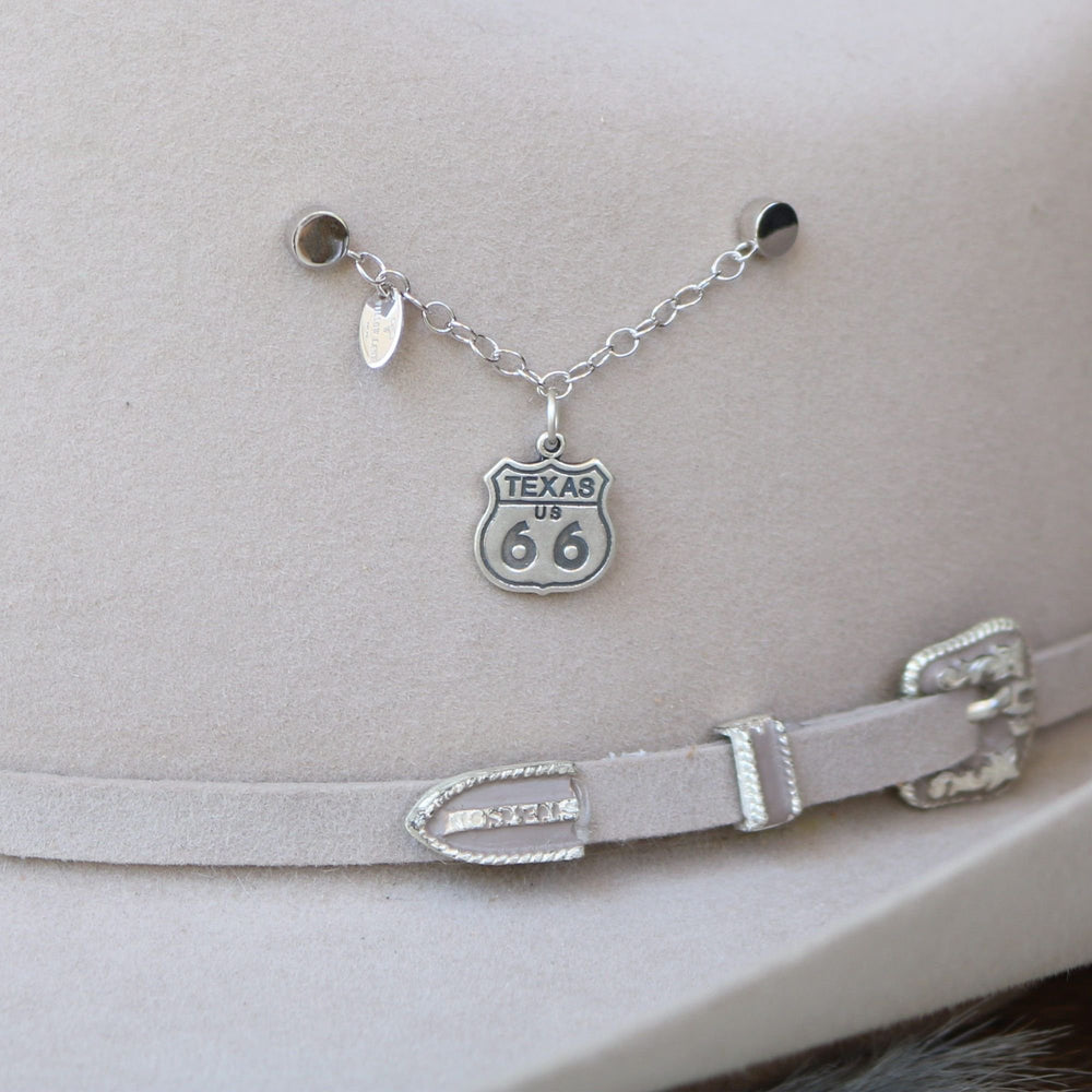 Sterling silver charm necklace with Texas Route 66 shield charm on chain