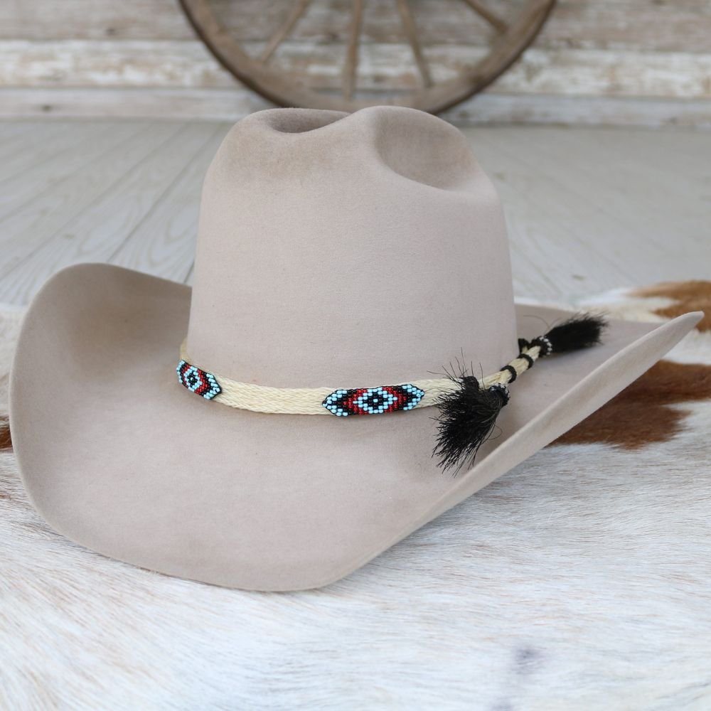 Genuine Horsehair 5 Strand Beaded Hat Band with Double Tassel
