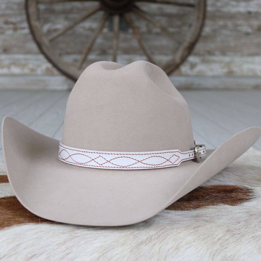 White Boot Stitch Leather Hat Band