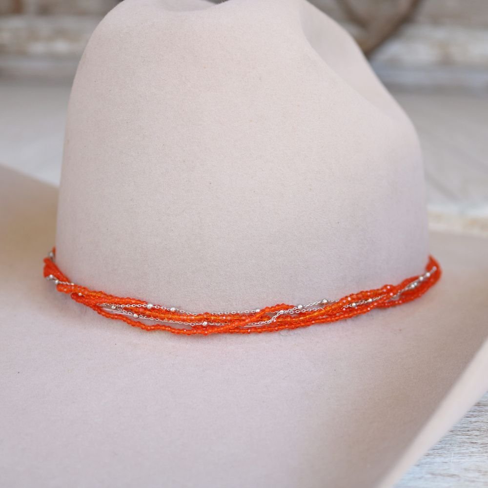 Orange Multi-Strand Beaded Hat Band
